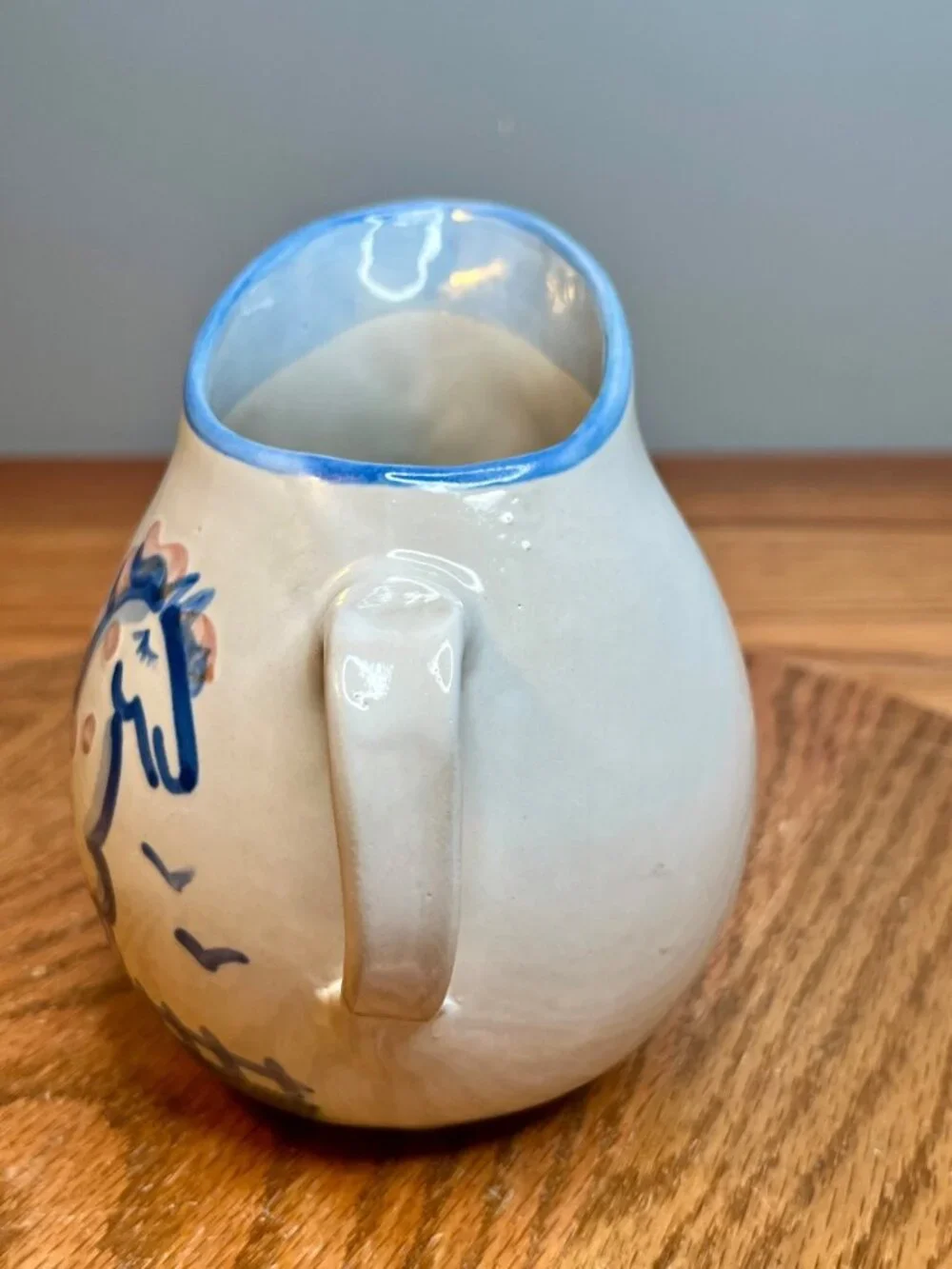 Vintage M.A. Hadley Pot Belly Milk Pitcher - Country Scene Blue-Horse